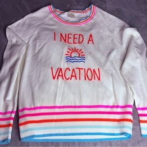 Colorful Striped Sweater with I need a Vacation Print